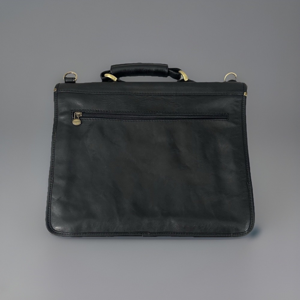 Italian Leather Briefcase Black Made In Italy Laptop Bag Missing Strap GUC - Picture 2 of 13